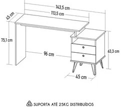 Mesa Escrivaninha Industrial 2 Gavetas Lux A06 Olmo/Branco   - Mpozena