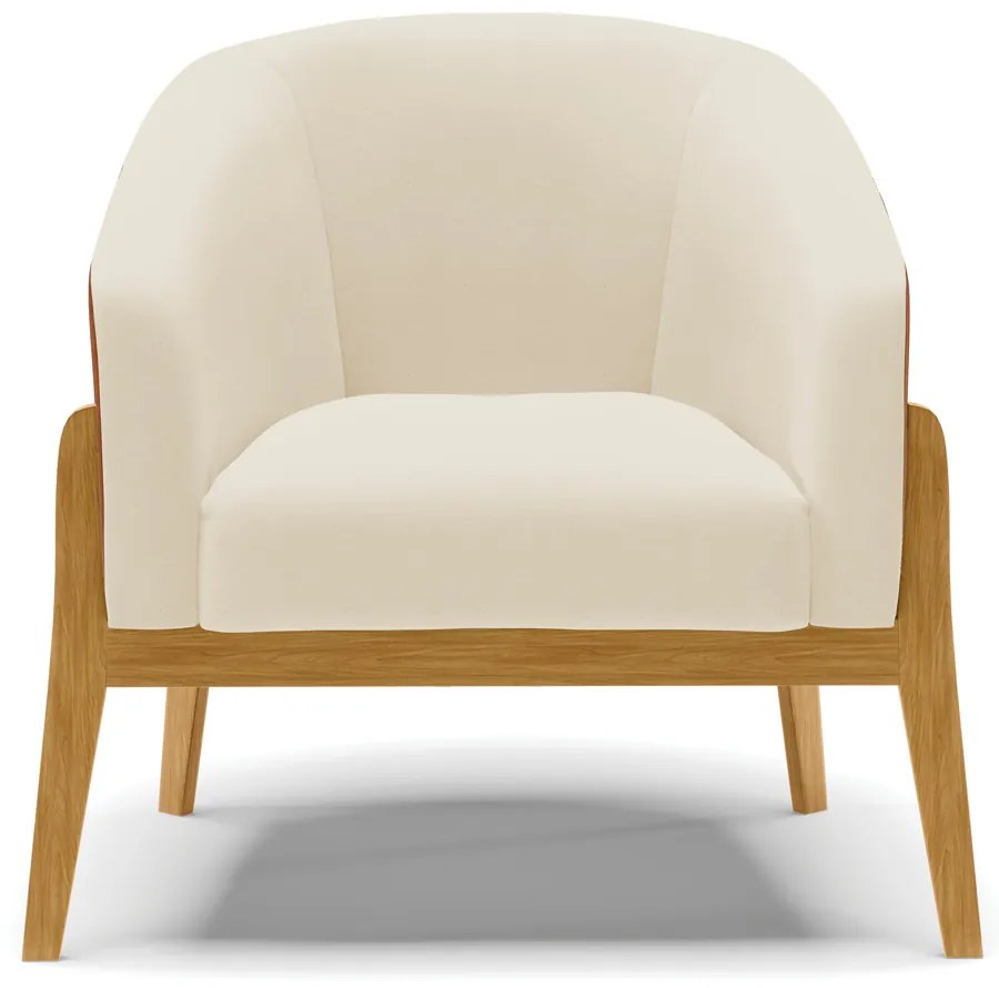 Poltrona Decorativa Base de Madeira kit 2 Stella Nozes/Linho Bege D03 - D'Rossi