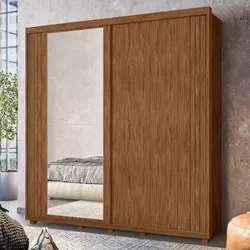 Guarda Roupa Casal com Espelho 221cm Portas Flex Milena A02 Avelã/Fend