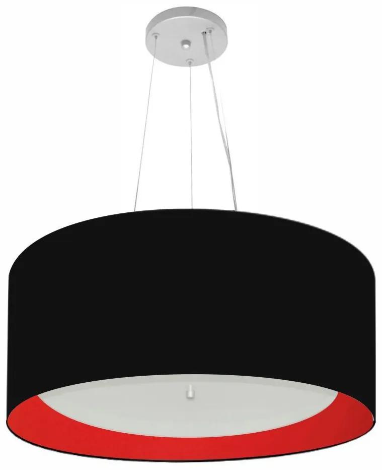 Lustre Pendente Cilíndrico Md-4145 Cúpula em Tecido 50x25cm Preto / Vermelho - Bivolt