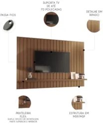 Painel TV 70 Pol 200cm Suspenso Ripado Like H01 Castanho - Mpozenato