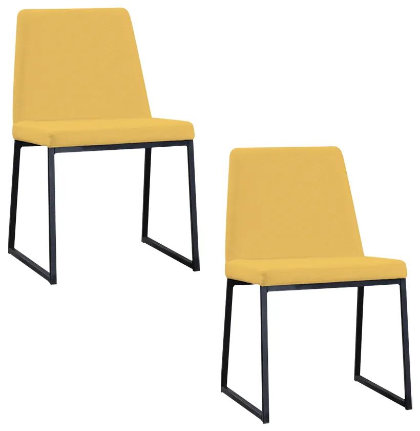 Kit 2 Cadeiras de Jantar Decorativa Base Aço Preto Javé Linho Amarelo G17 - Gran Belo