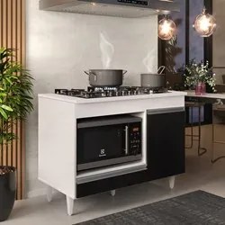 Balcão Multiuso para Cooktop 4 Bocas Georgia Branco/Preto - Lumil Móve