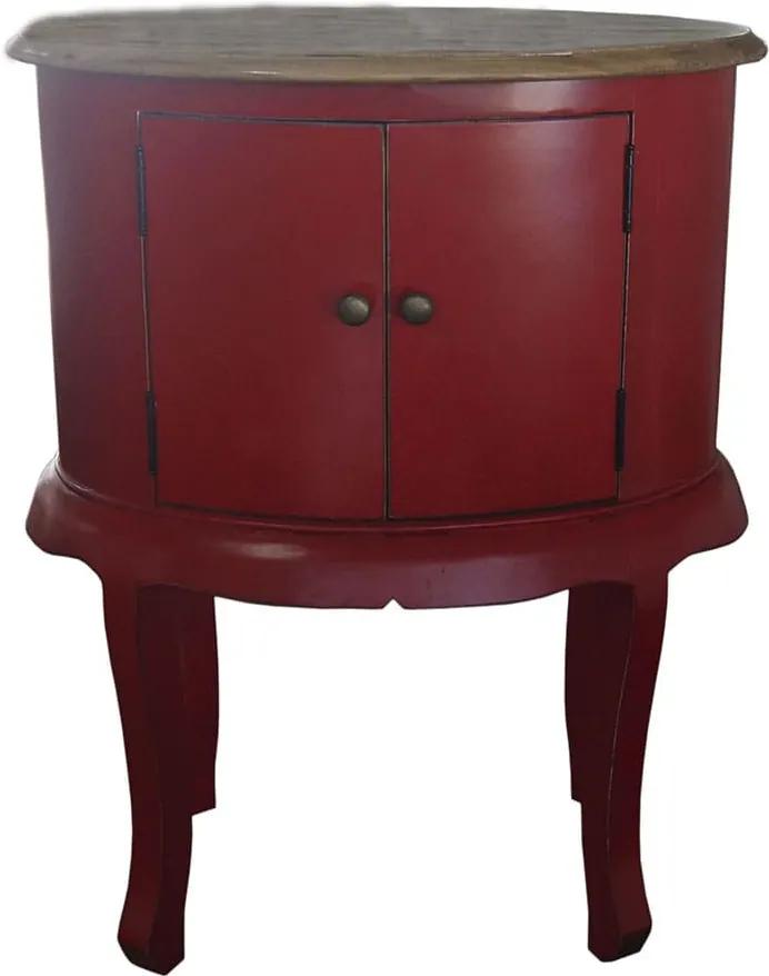 Mesa de Cabeceira Vermelha Oval com 2 Portas - 76x60x41cm