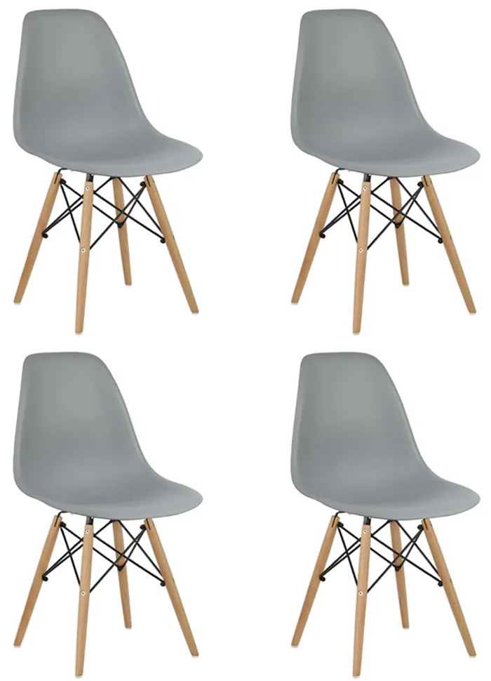 Cadeira Eiffel Eames Base Madeira Kit 4 Sala de Jantar Cinza R02 - D'Rossi