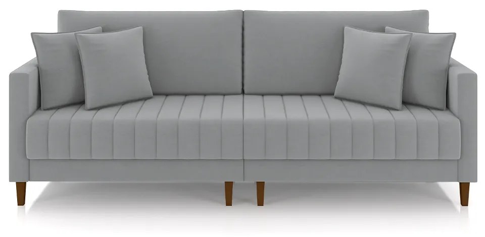 Sofá Living Decorativo Hamburgo Bipartido 2 Lugares 216cm com Almofadas Pés em Madeira Veludo Cinza G33 - Gran Belo