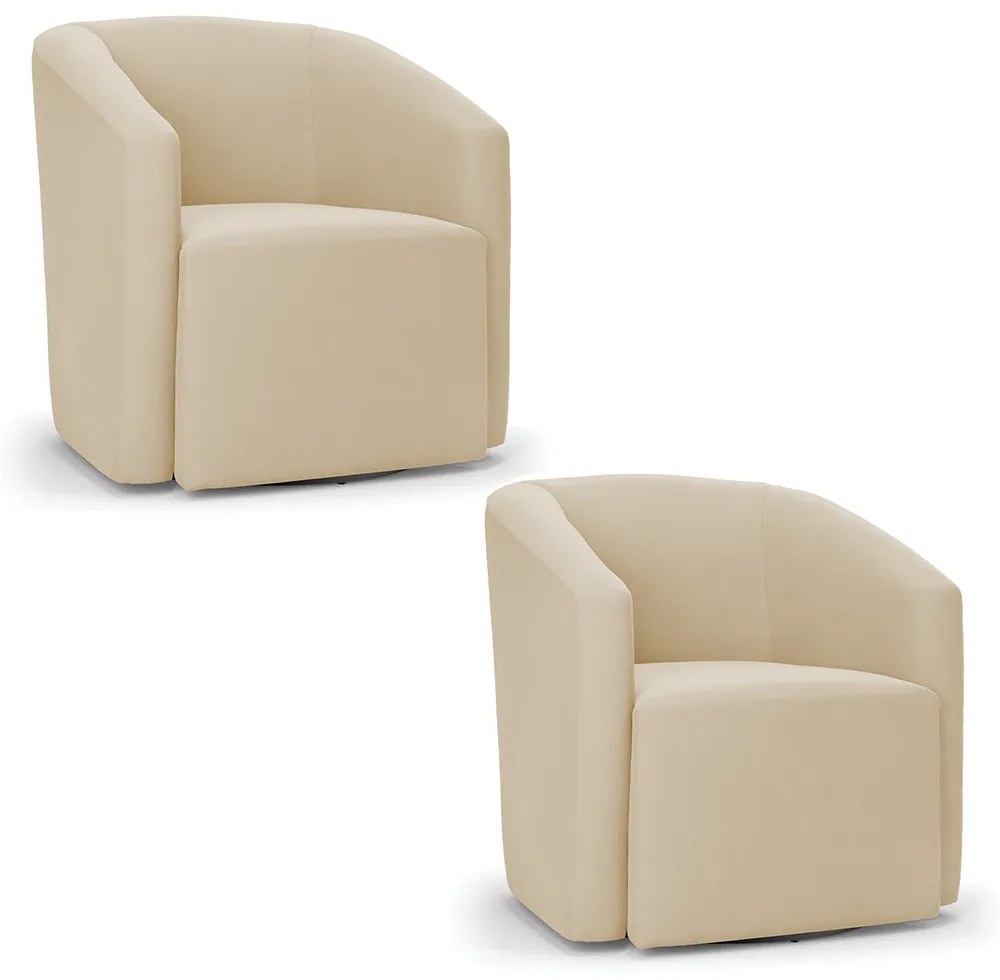 Poltrona Decorativa Base Giratória Kit 2 Stella Max Suede Bege D03 - D'Rossi