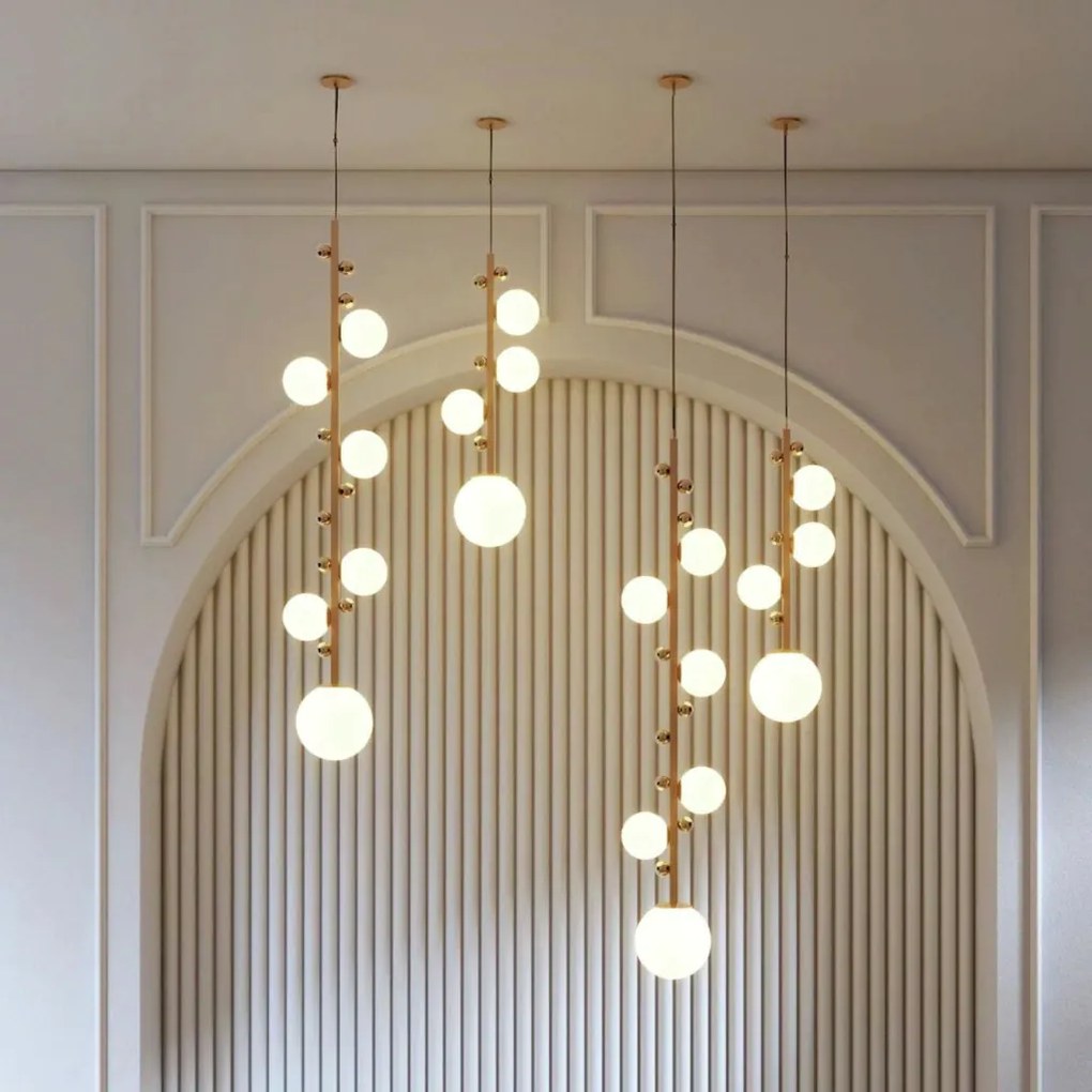 Pendente Aliança Ø20X146Cm 06Xg9 Globo 12Cm - Usina 90010/6 (OL-F - Verde Oliva Fosco, Branco (Fosco))