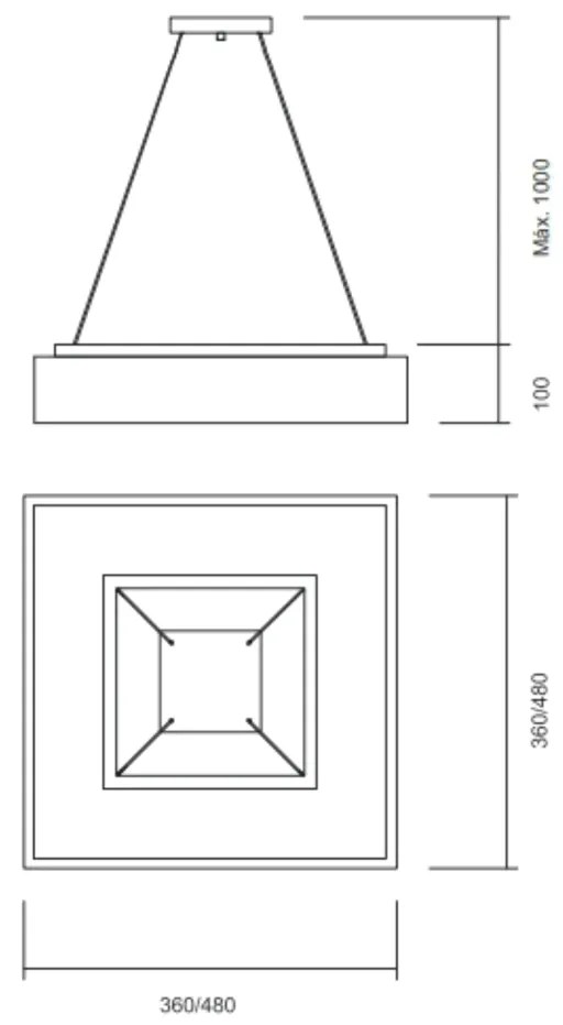 Pendente Meg 48X48Cm Led 36,8W Bivolt / Base Vazada | Usina 19032/48 (AV-M - Avelã Metálico, 3000k)