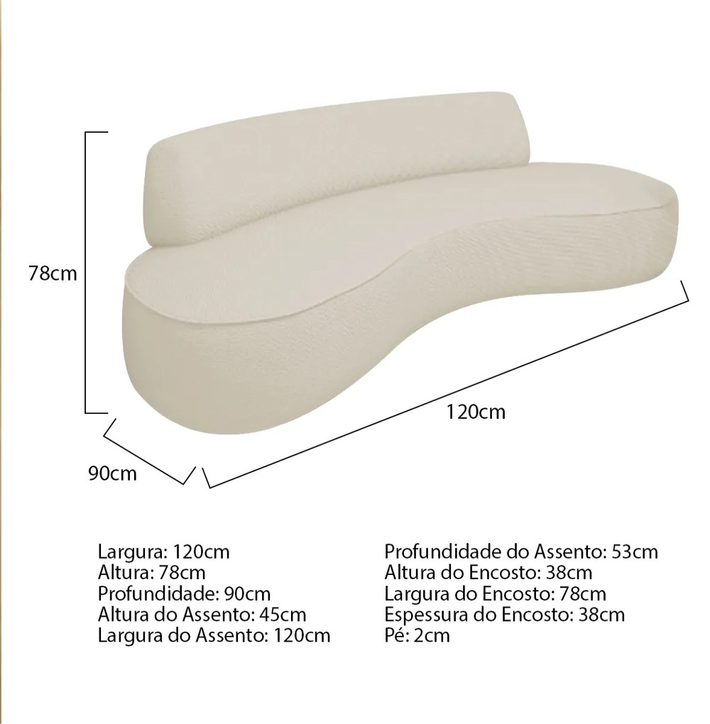 Sofá Curvo 120cm 2 Lugares e 2 Poltronas Amsterdã Bouclé - ADJ Decor