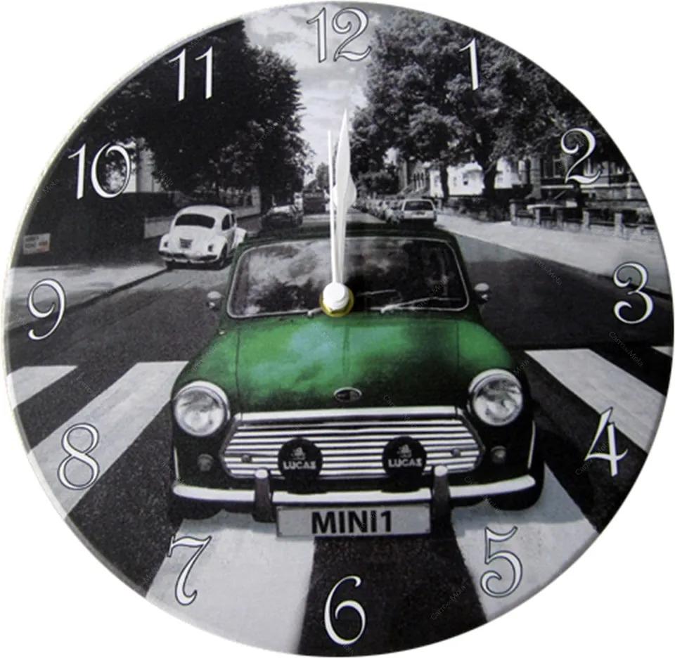 Relógio de Parede Mini Cooper Verde em Madeira MDF - 28 cm