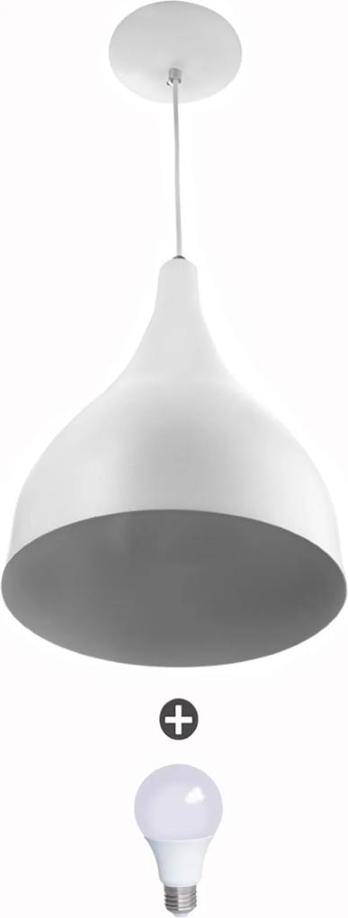 Lustre Pendente Gota Pequena Alumínio 21cm Branco + Lampadas