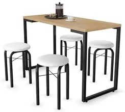 Conjunto Mesa de Cozinha Prattica Industrial 120cm com 4 Banquetas F02