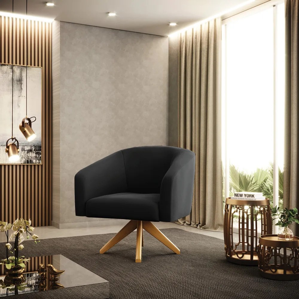 Poltrona Decorativa Giratória MA30 Kit 2 Stella Veludo Preto D03 - D'Rossi