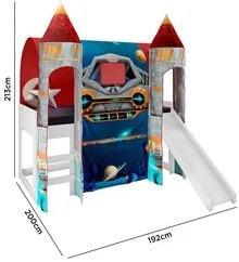 Cama Infantil com Escorregador Barraca 2 Torres LED Nave Espacial P13