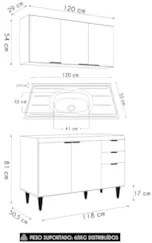 Armário de Cozinha CP01 Com Pia 120cm Pérola Z34 Branco - Mpozenat