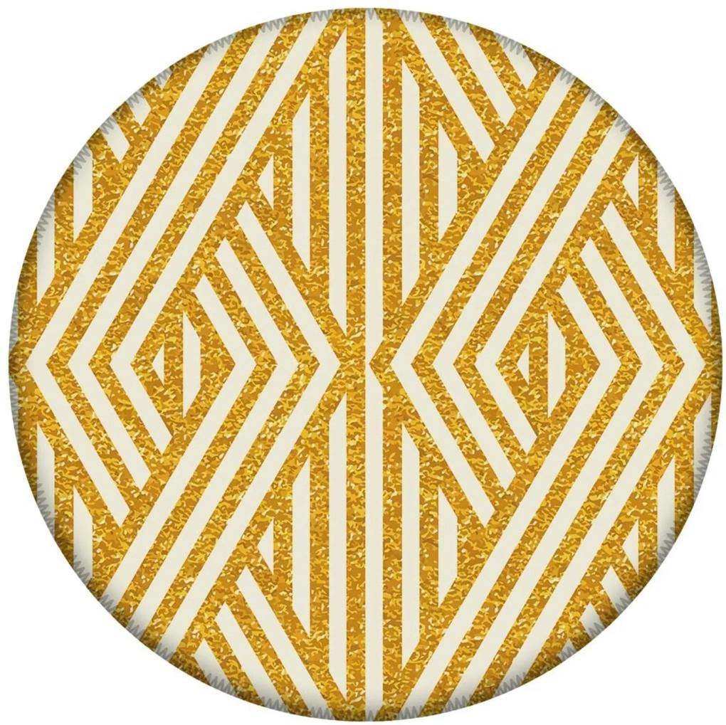 Tapete Love Decor Redondo Wevans Geométrico Amarelo 94cm