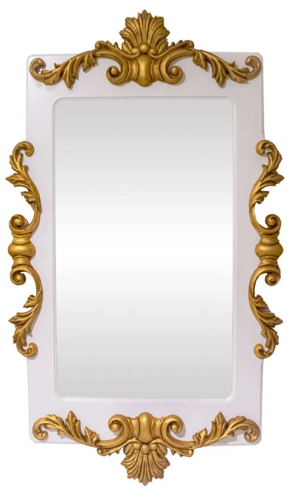 Espelho Lavanda Retangular Branco com Entalhes na Cor Dourado Envelhecido Provençal Kleiner