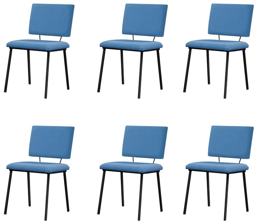 Kit 6 Cadeiras Decorativas Sala de Jantar Fennel Linho Azul Jeans G17 - Gran Belo