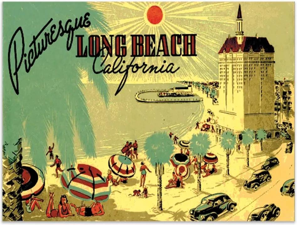 Placa Decorativa Long Beache Amarela Grande em Metal - 40x30 cm