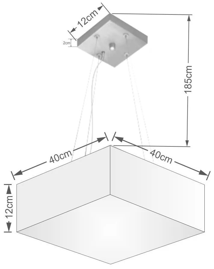 Lustre Pendente Quadrado Vivare Md-4194 Cúpula em Tecido 12/40x40cm - Bivolt