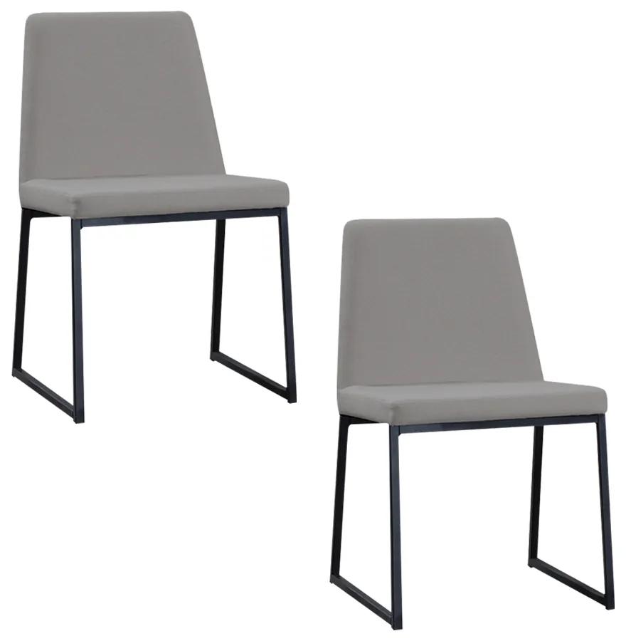 Kit 2 Cadeiras de Jantar Decorativa Base Aço Preto Javé Linho Cinza G17 - Gran Belo