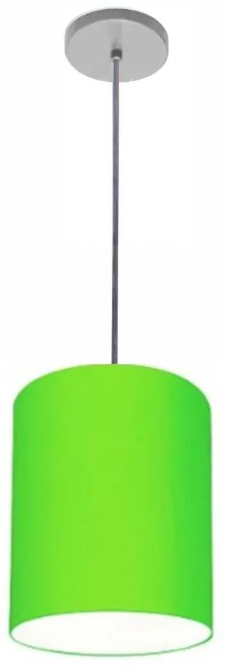 Luminária Pendente Vivare Free Lux Md-4104 Cúpula em Tecido - Verde-Limão - Canopla cinza e fio transparente