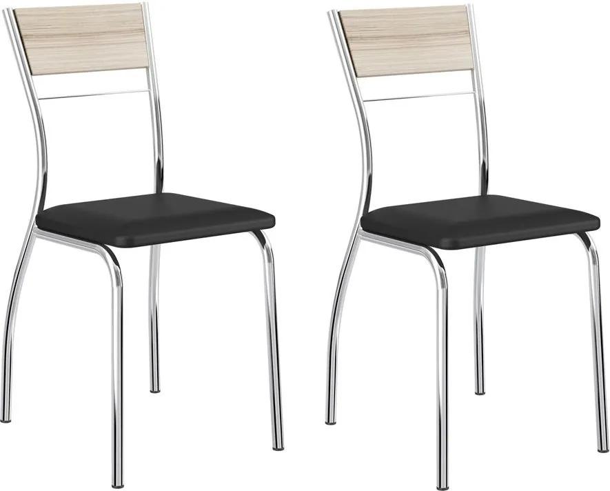 Cadeiras para Cozinha Kit 2 Cadeiras 1721 Preto/Cromado - Carraro Móveis