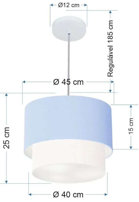 Lustres Pendentes Duplo Cilíndrico Vivare Md-4350 Cúpula em Tecido 45x40cm - Bivolt