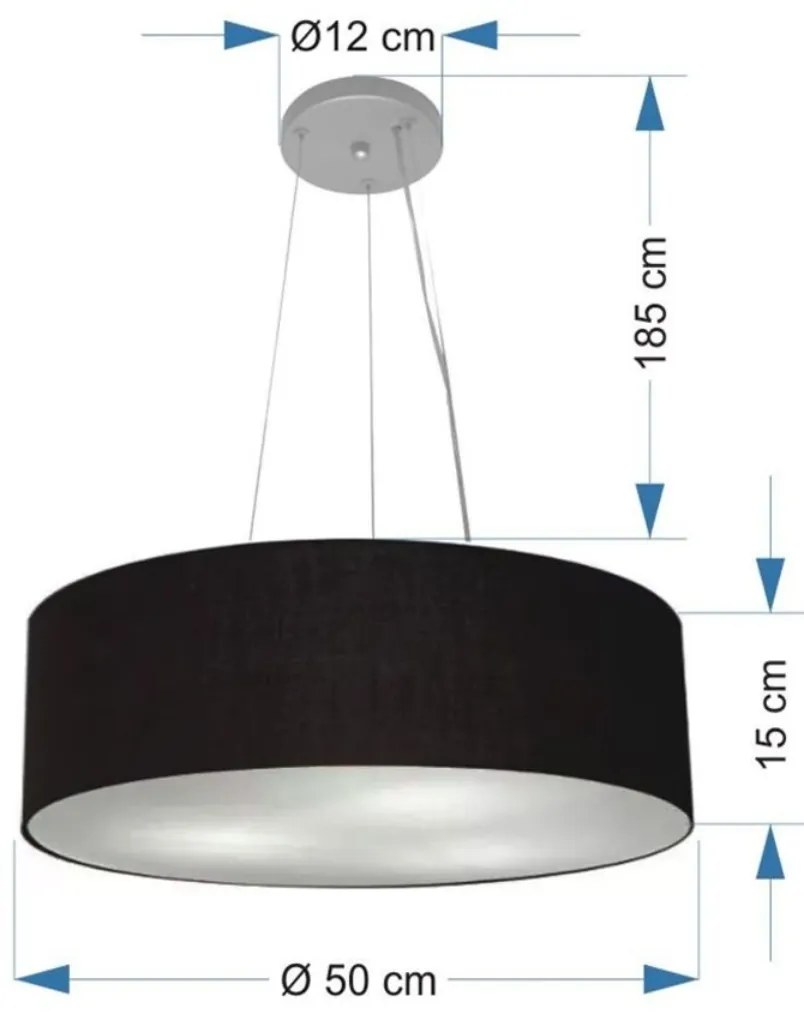 Lustre Pendente Cilíndrico Md-4134 Cúpula em Tecido 50x15cm Preto - Bivolt