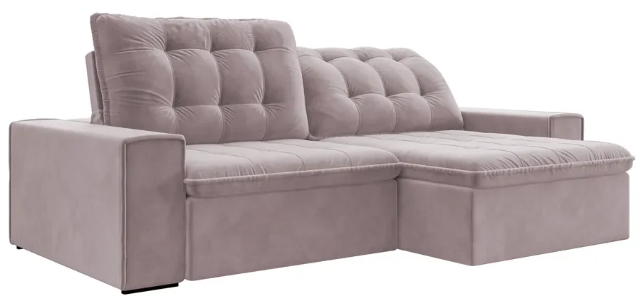 Sofá Retrátil 274 cm Sala de Estar Gabi Suede Rosê G52 - Gran Belo