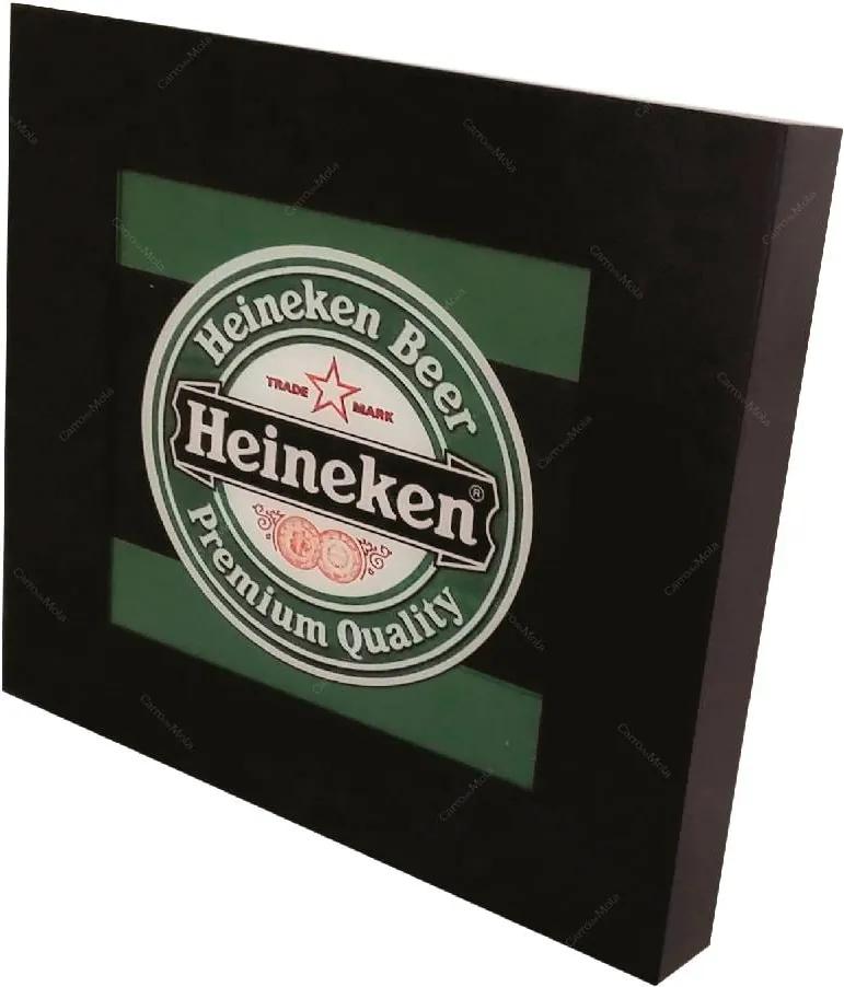 Quadro Luminária Heineken Logo com Leds em MDF Laqueado - 36x36 cm