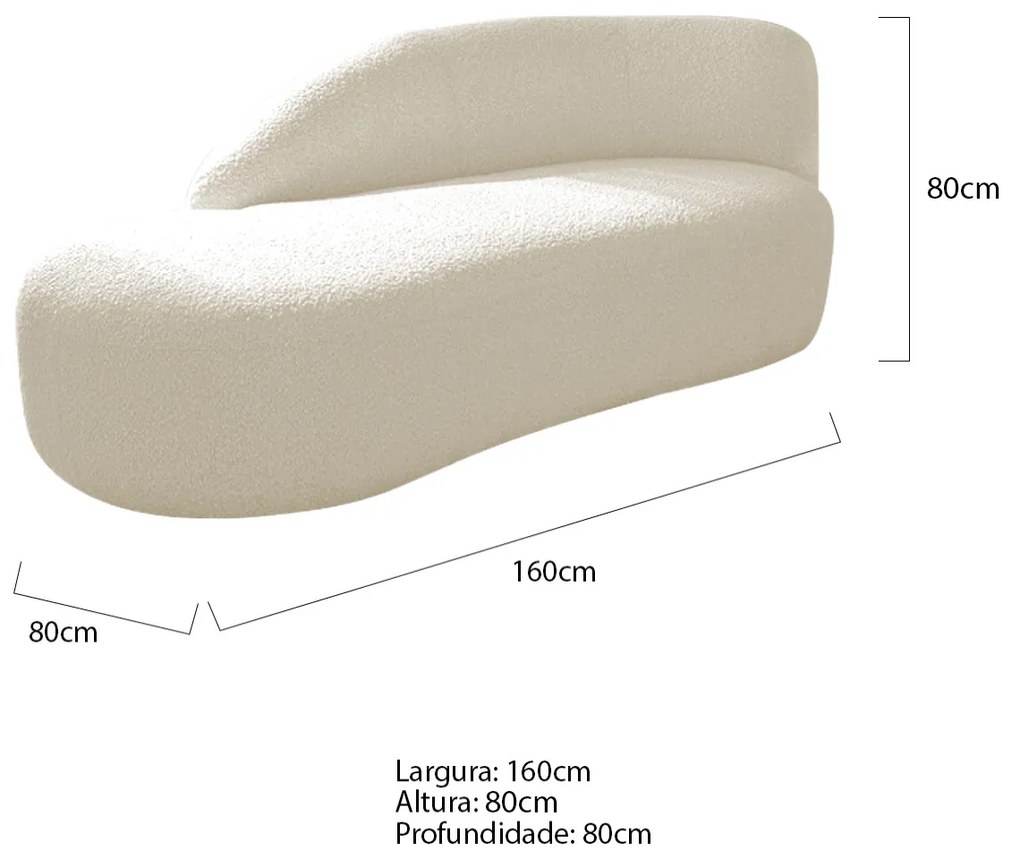 Divã Recamier Curvo Luna 160cm Lado Esquerdo Linho - ADJ Decor