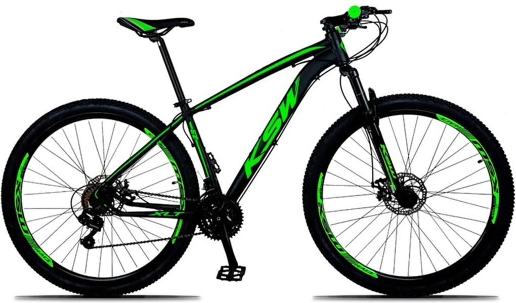 Bicicleta XLT Aro 29 Quadro 19 Alumínio 21 Marchas SuspensÁo Freio Disco Preto/Verde - KSW