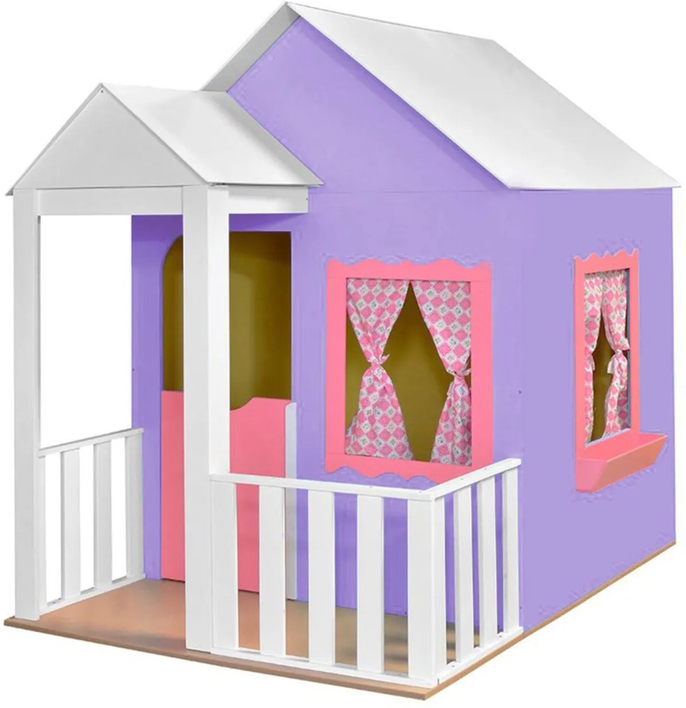 Casinha de Brinquedo com Cercado Lilás/Rosa - Criança Feliz
