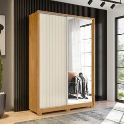 Guarda Roupa Solteiro com Espelho Portas Flex Rizatto A02 Carvalho Gri