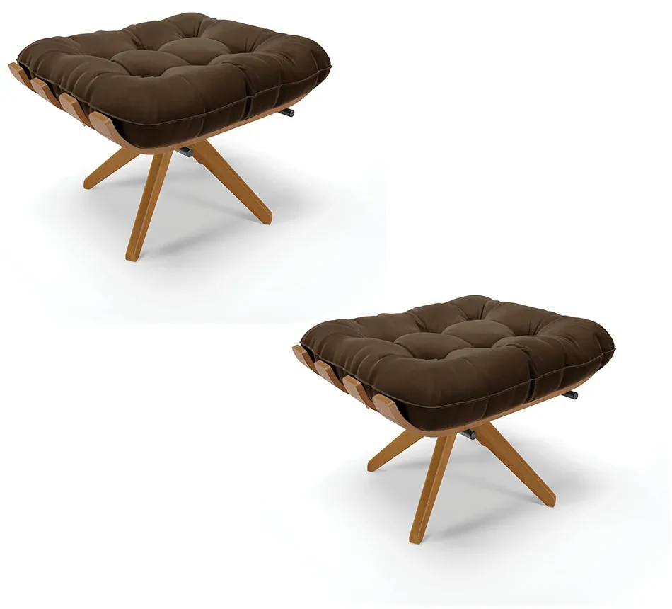 Puff Giratório Costela kit 2 Suede Marrom Base de Madeira MA30 M11 - D'Rossi