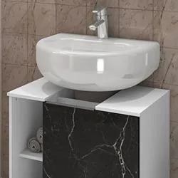 Gabinete Para Banheiro 55cm 1 Porta Com Rodízios Pequin Branco/Nero -
