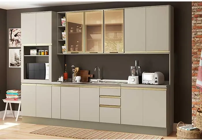 Armário de Cozinha Modulada 351cm Porta de Vidro 7 Peças Perfect H02  Duna/Cristal - Mpozenato