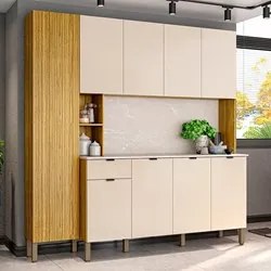 Cozinha Compacta Com Balcão 200cm Louvre K02 Freijó/Vanilla - Mpozenat