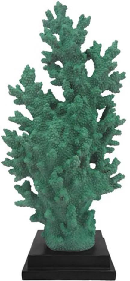 Coral Decorativo em Poliresina Verde Base Quadrada Preta
