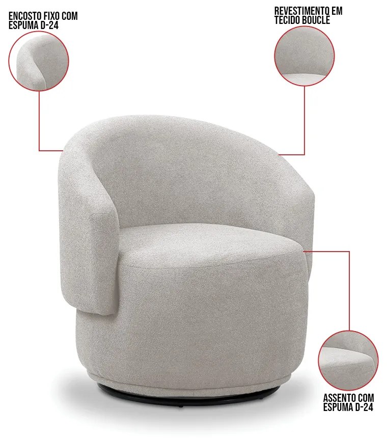 Poltrona Decorativa Orgânica Névoa Bouclê Cinza Claro E03 - D'Rossi