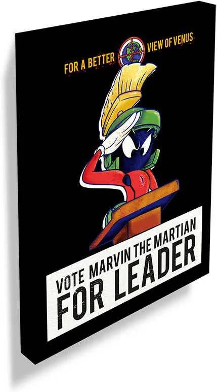 Tela Looney Tunes Marvin Vote For Leader Preto em Madeira - 70x50 cm