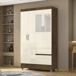Guarda Roupa Solteiro 102cm Com Espelho Ideal Imbuia/Champanhe - Vila