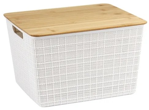 Caixa Organizadora Com Tampa de Bambu (Branco) - 18L