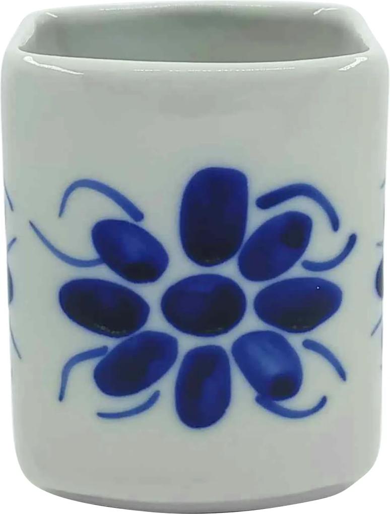 Porta Cotonete em Porcelana Azul Colonial