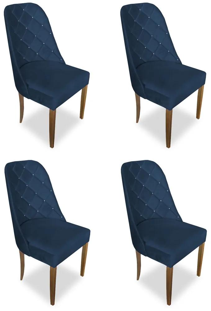 kit com 4 Cadeiras de Jantar Dublin Suede Azul Marinho