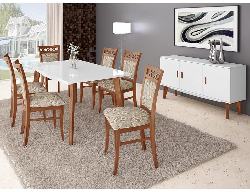Conjunto de Jantar Milano com Cadeira Paris Miller Interiores - Mesa 1,60 com 6 Cadeiras