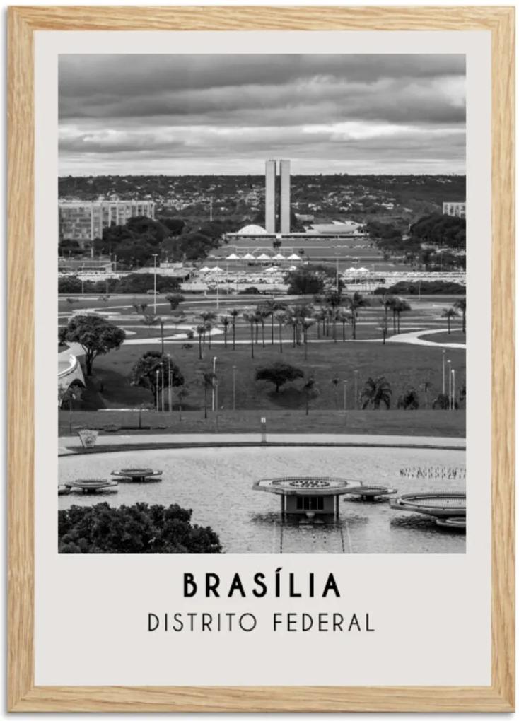 Quadro Oppen House 65x45cm Cidades Brasília Brasil Moldura Natural Com Vidro - Oppen House Decora