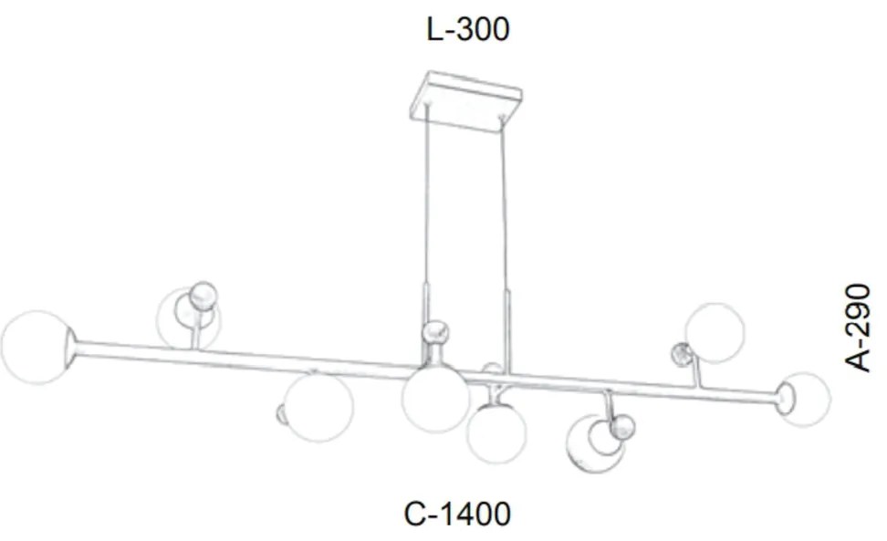 Pendente Retangular Detalhe Madeira 140X30X29Cm Metal E Globo Ø10Cm 08... (CAFÉ, AMBAR)